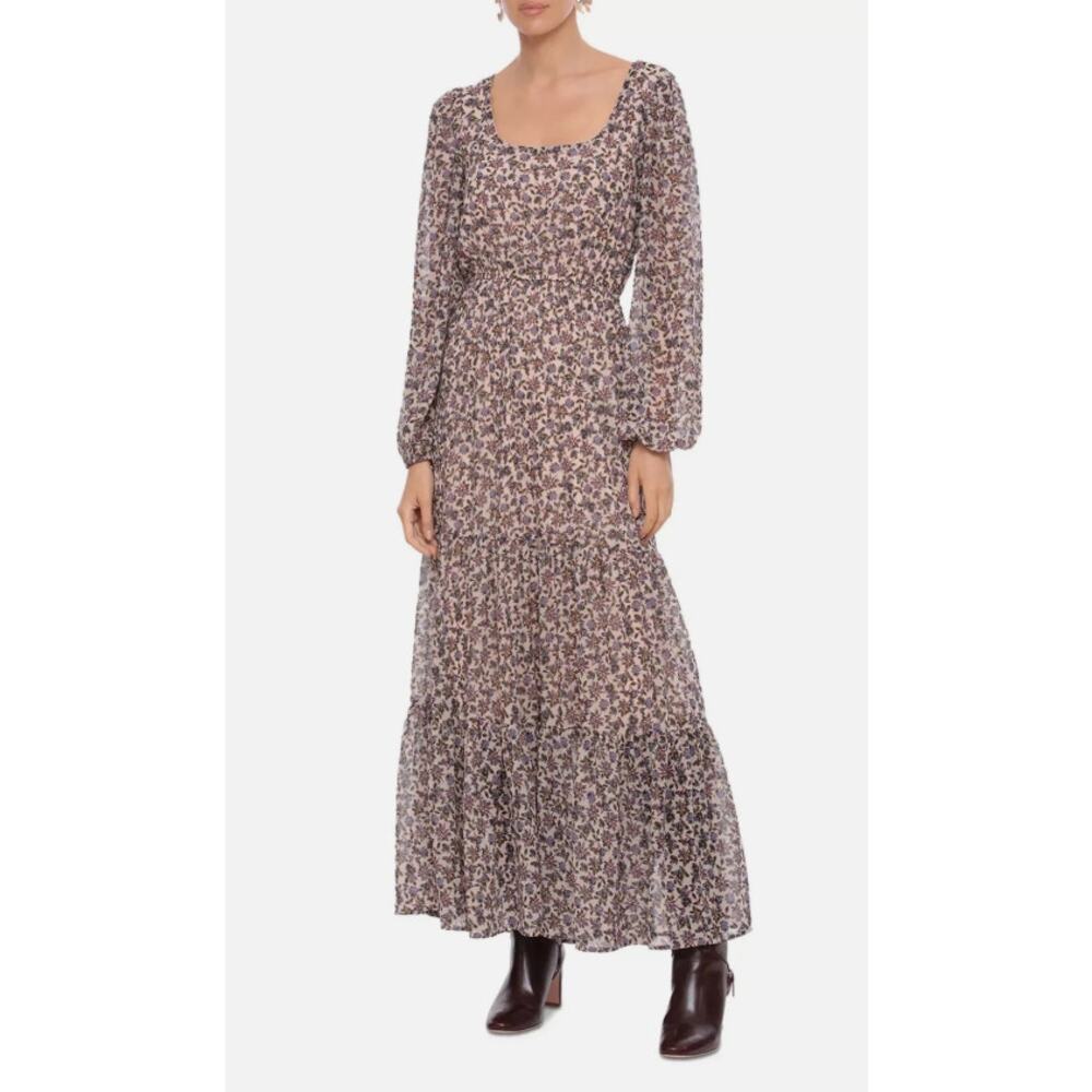 BAGATELLE COLLECTION WOMENS SIZE 6 FLORAL PRINT TIERED MAXI DRESS BEIGE BLUE NEW